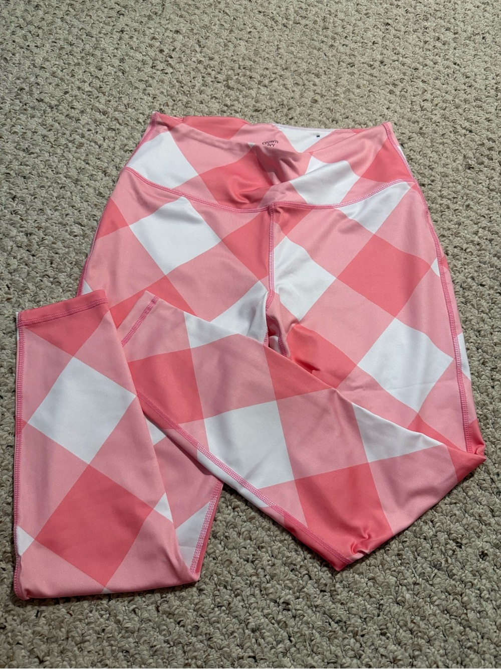 crown & ivy Pink and White Checkered Womenโs Leggings